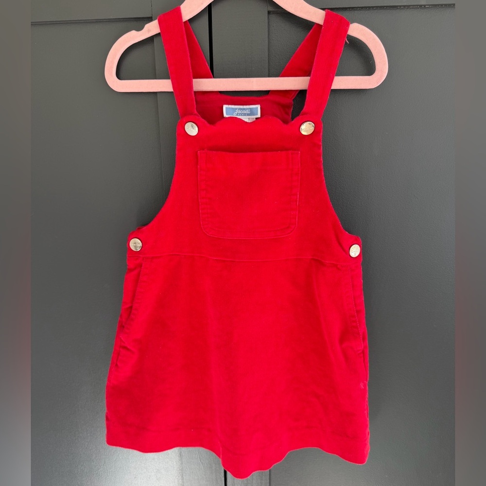 Jacadi Paris Red Dress | Scalloped Neckline | adjustable straps | size 3A